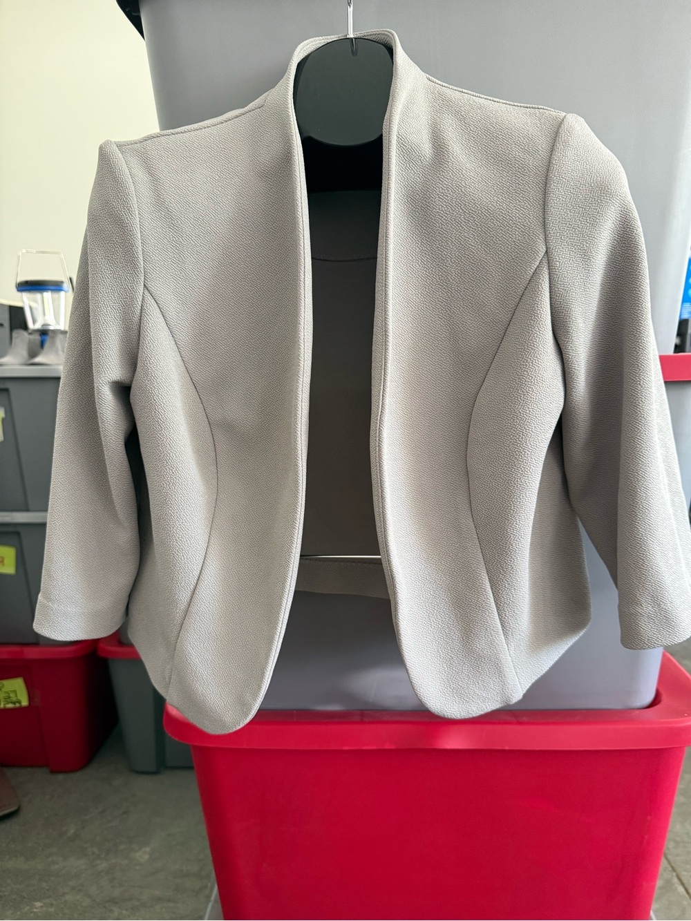Tailored Light Gray Cropped Open-Front Blazer91